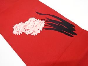 塩瀬　手描き　草花模様織り出し　名古屋帯